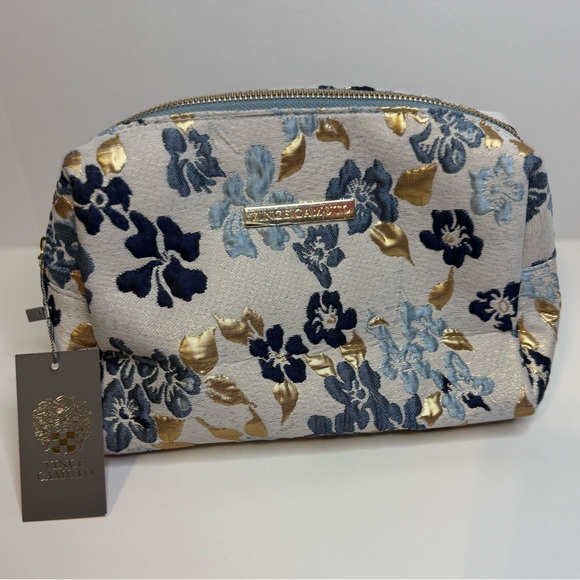 Beautiful Vince Camuto Blue and Gold Floral Women's Makeup Bag NWT - Picture 2 of 12